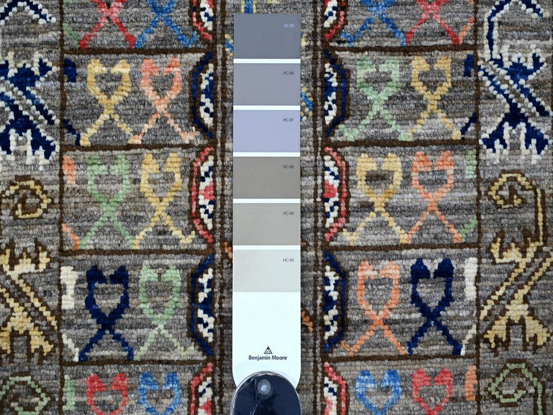 2'7" x 11'8" New Hand Knotted Grey Wool Runner Oriental Rug - MOA10222590