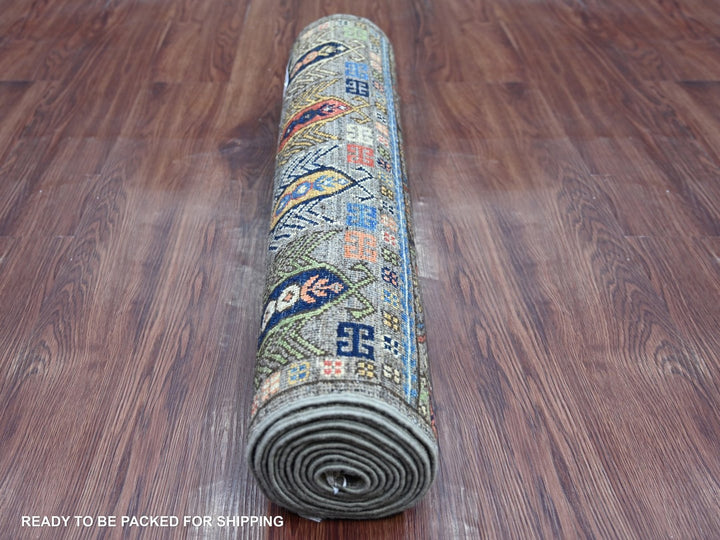 2'7" x 11'8" New Hand Knotted Grey Wool Runner Oriental Rug - MOA10222590