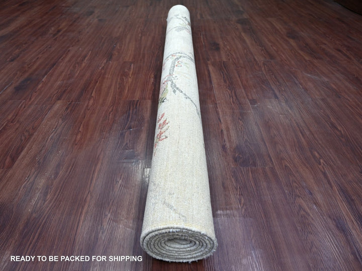 6'3" x 8'8" New Hand Knotted Ivory Wool Rectangle Oriental Rug - MOA10222591