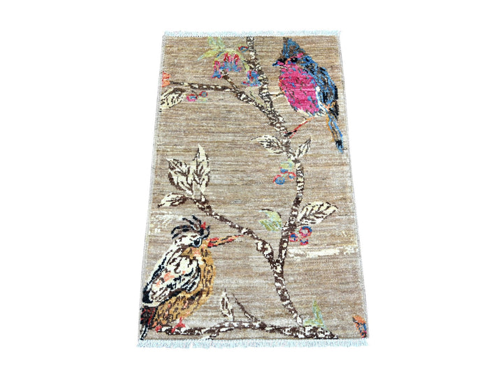 1'11" x 3'1" New Hand Knotted Brown Wool Rectangle Oriental Rug - MOA10222592
