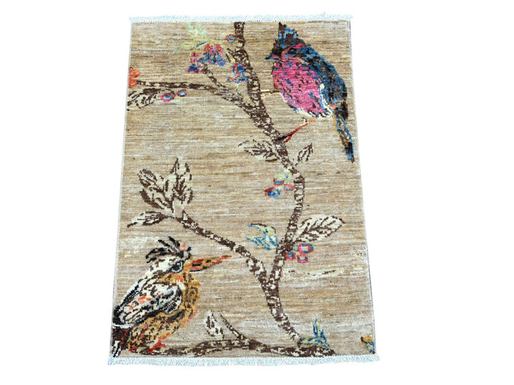 2'0" x 2'11" New Hand Knotted Brown Wool Rectangle Oriental Rug - MOA10222594