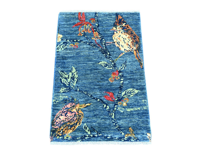 2'0" x 3'0" New Hand Knotted Blue Wool Rectangle Oriental Rug - MOA10222595