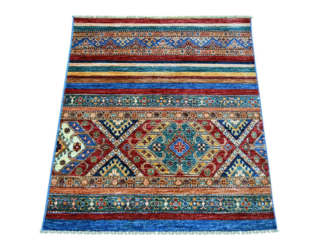 3'3" x 3'7" New Hand Knotted Multicolored Wool Rectangle Oriental Rug - MOA10222598