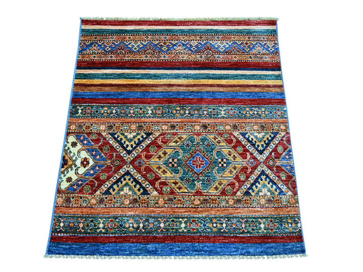 3'3" x 3'7" New Hand Knotted Multicolored Wool Rectangle Oriental Rug - MOA10222598