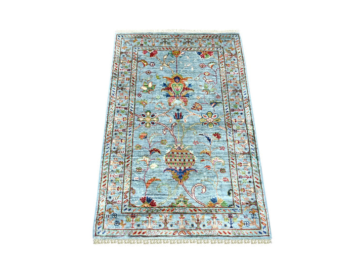 2'8" x 4'0" New Hand Knotted Blue Wool Rectangle Oriental Rug - MOA10222600