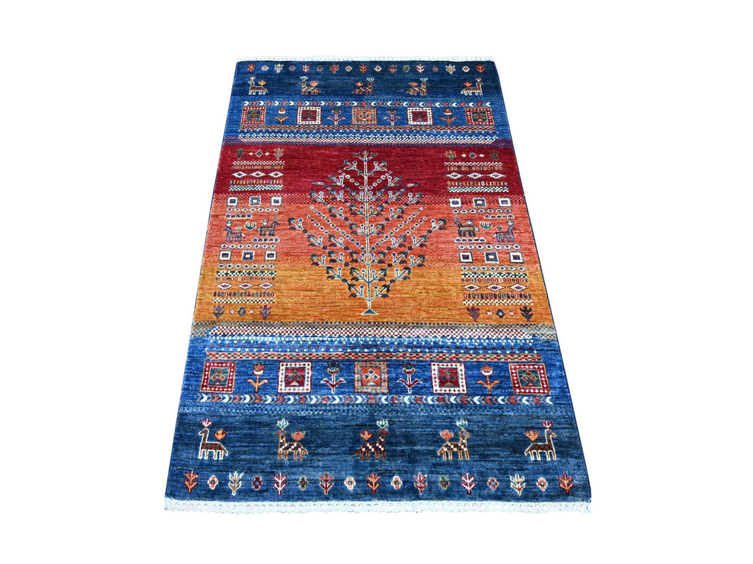 3'2" x 4'11" New Hand Knotted Blue Wool Rectangle Oriental Rug - MOA10222605
