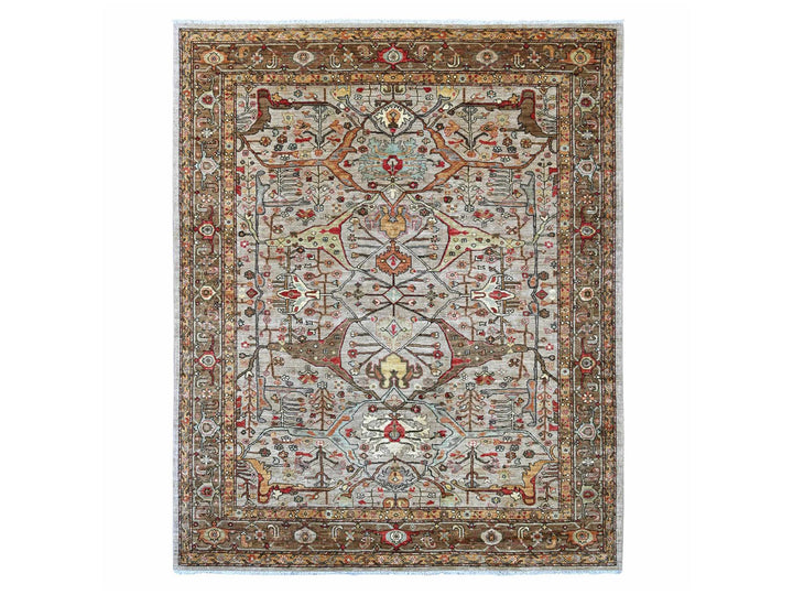 8'0" x 9'7" New Hand Knotted Grey Wool Rectangle Oriental Rug - MOA10222608