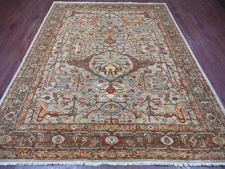 8'0" x 9'7" New Hand Knotted Grey Wool Rectangle Oriental Rug - MOA10222608