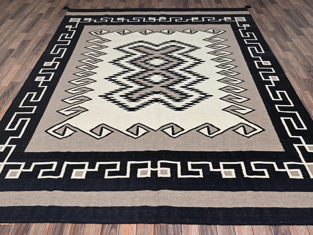 8'0" x 10'1" New Hand Woven Brown Wool Rectangle Oriental Rug - MOA1022260