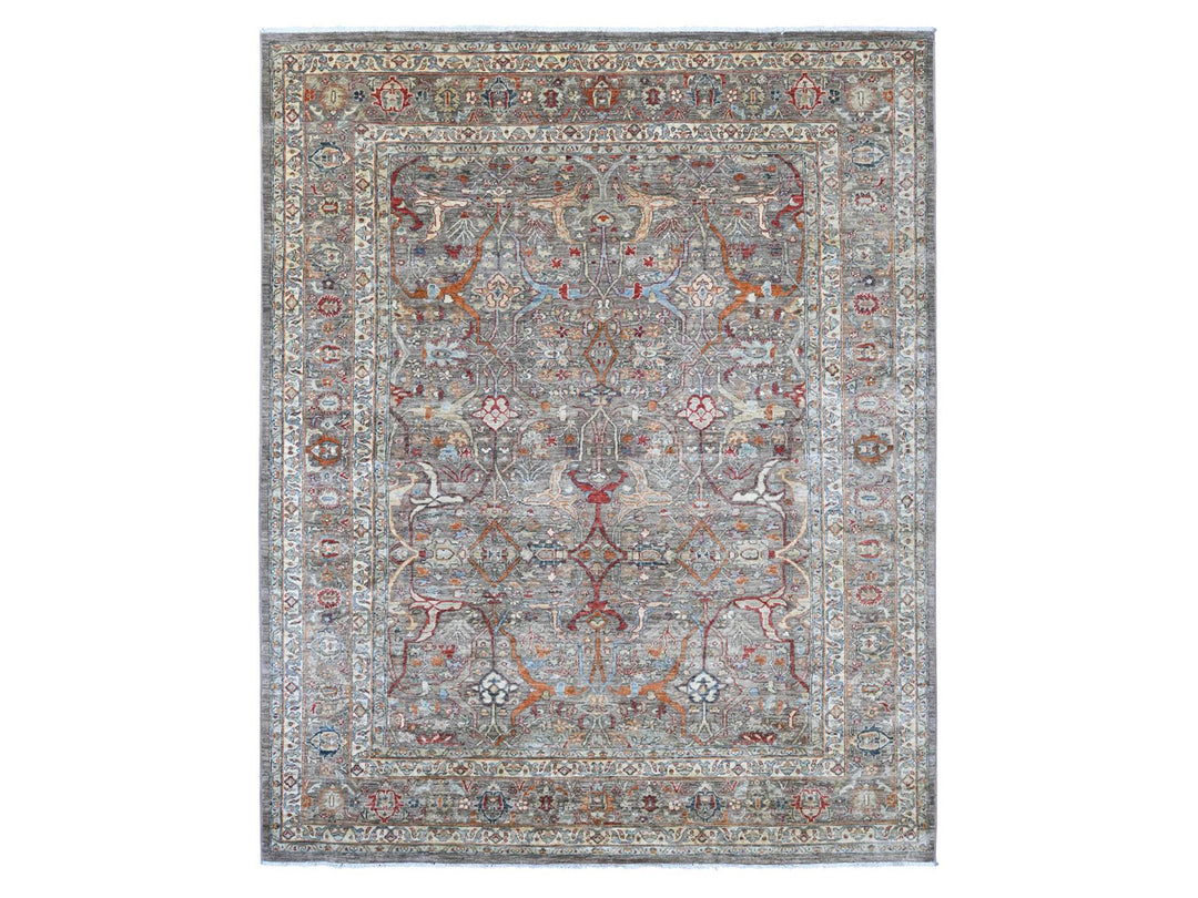 7'11" x 9'9" New Hand Knotted Brown Wool Rectangle Oriental Rug - MOA10222610