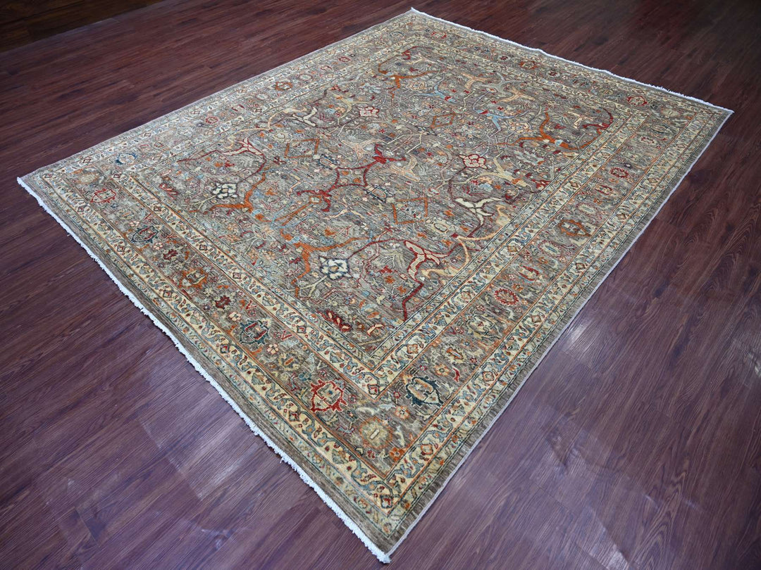 7'11" x 9'9" New Hand Knotted Brown Wool Rectangle Oriental Rug - MOA10222610