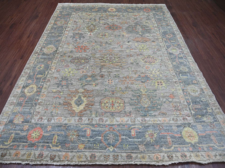 7'9" x 9'9" New Hand Knotted Grey Wool Rectangle Oriental Rug - MOA10222612