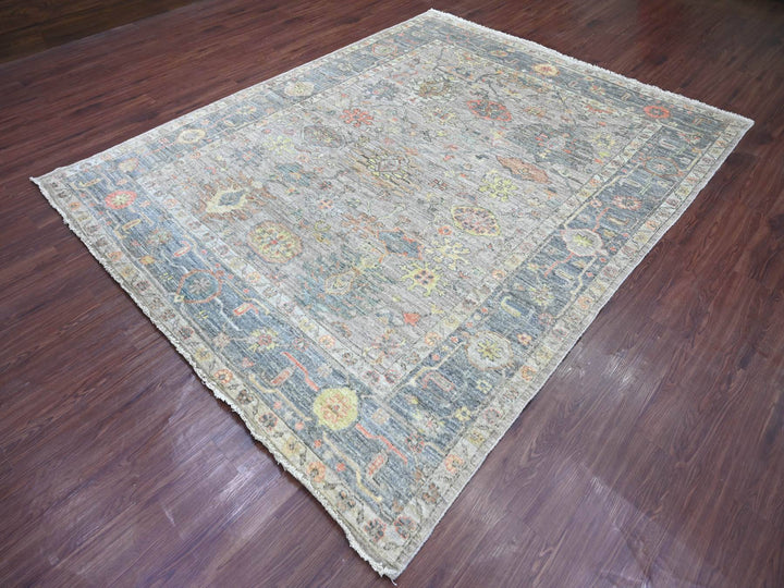 7'9" x 9'9" New Hand Knotted Grey Wool Rectangle Oriental Rug - MOA10222612