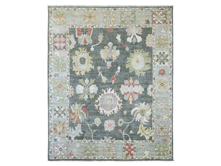 7'11" x 9'9" New Hand Knotted Grey Wool Rectangle Oriental Rug - MOA10222615