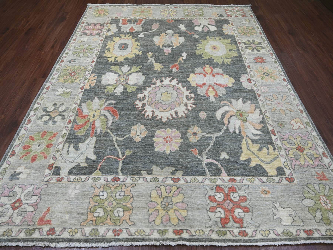7'11" x 9'9" New Hand Knotted Grey Wool Rectangle Oriental Rug - MOA10222615