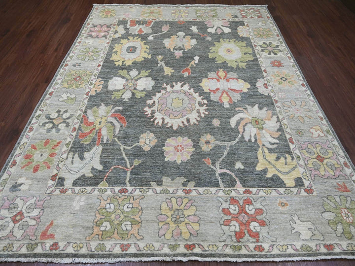 7'11" x 9'9" New Hand Knotted Grey Wool Rectangle Oriental Rug - MOA10222615