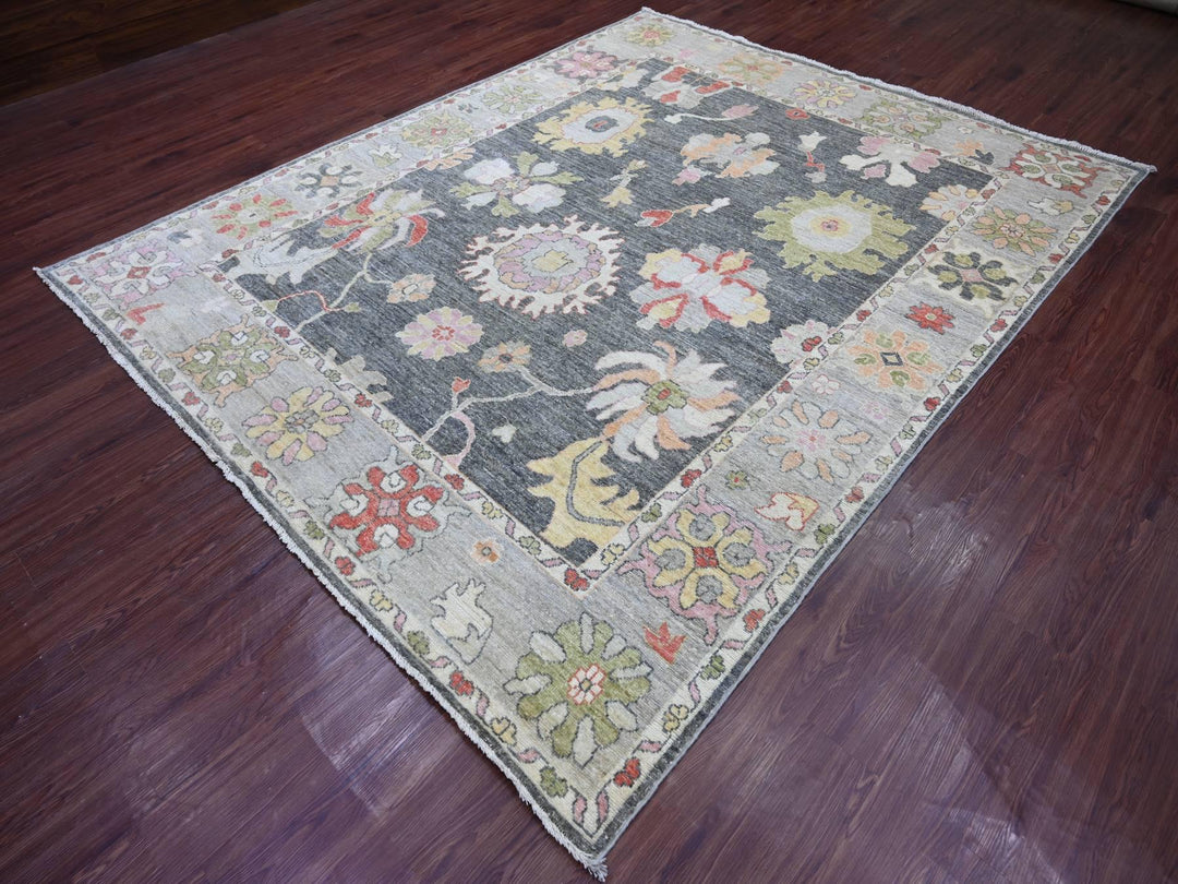 7'11" x 9'9" New Hand Knotted Grey Wool Rectangle Oriental Rug - MOA10222615