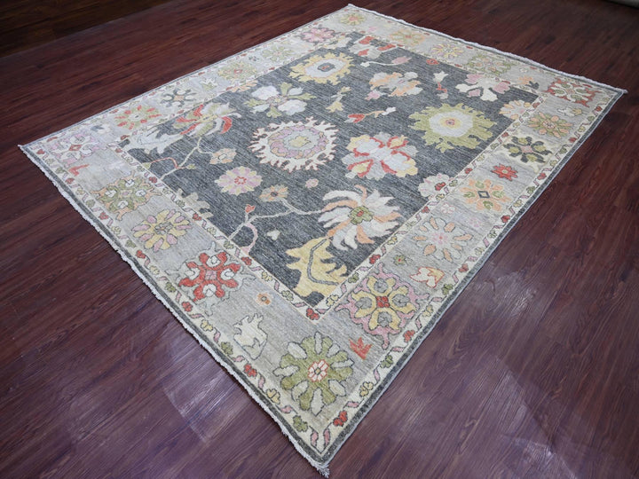 7'11" x 9'9" New Hand Knotted Grey Wool Rectangle Oriental Rug - MOA10222615
