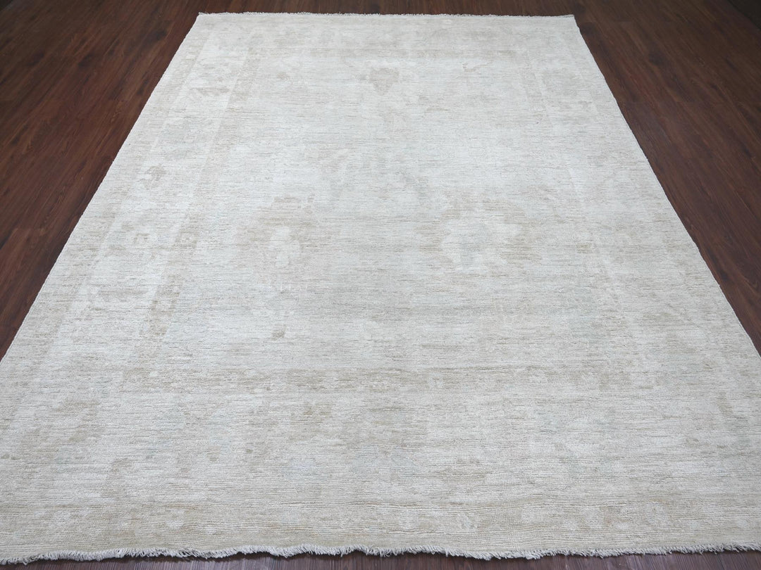 8'1" x 9'10" New Hand Knotted Grey Wool Rectangle Oriental Rug - MOA10222617