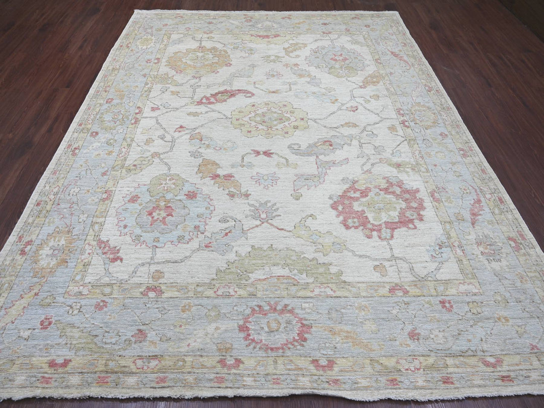 8'0" x 9'9" New Hand Knotted Ivory Wool Rectangle Oriental Rug - MOA10222619