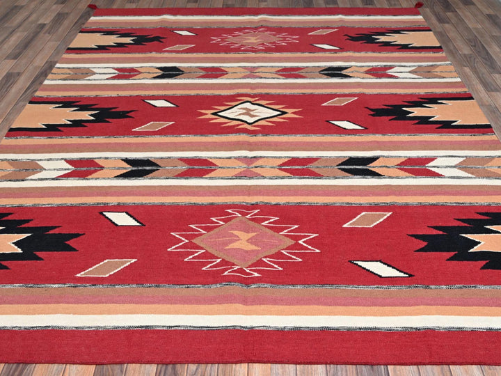 8'3" x 9'10" New Hand Woven Red Wool Rectangle Oriental Rug - MOA1022261
