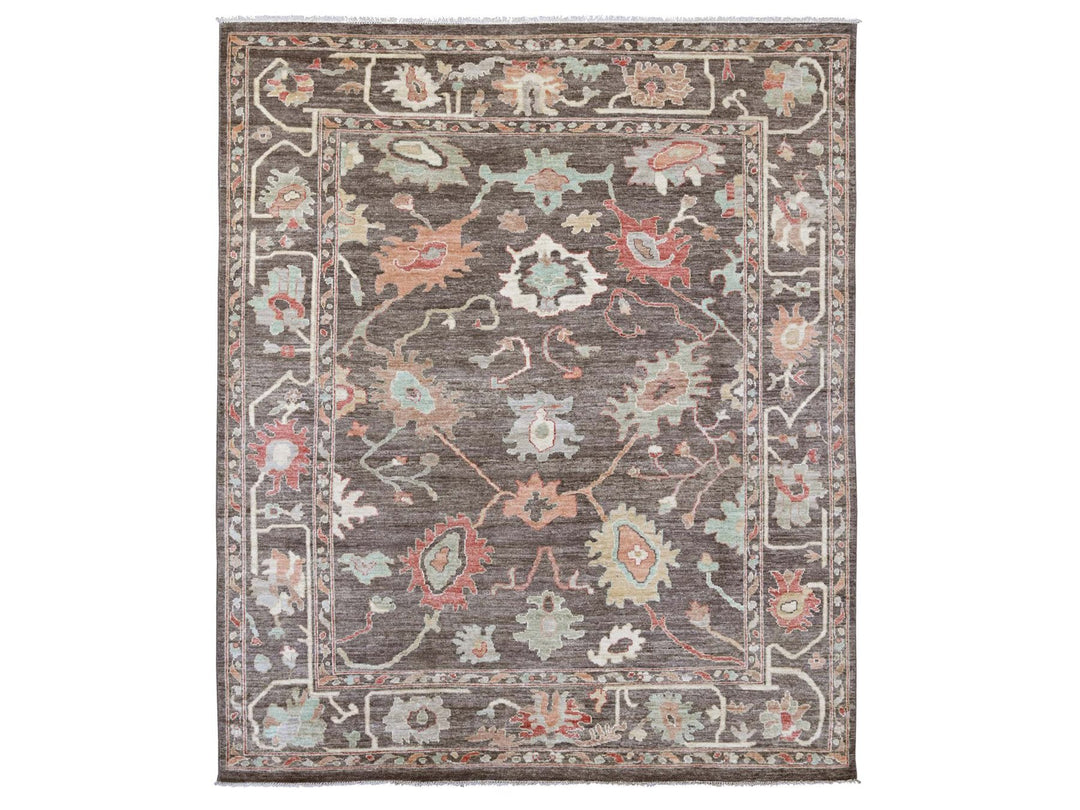 8'0" x 9'6" New Hand Knotted Brown Wool Rectangle Oriental Rug - MOA10222620