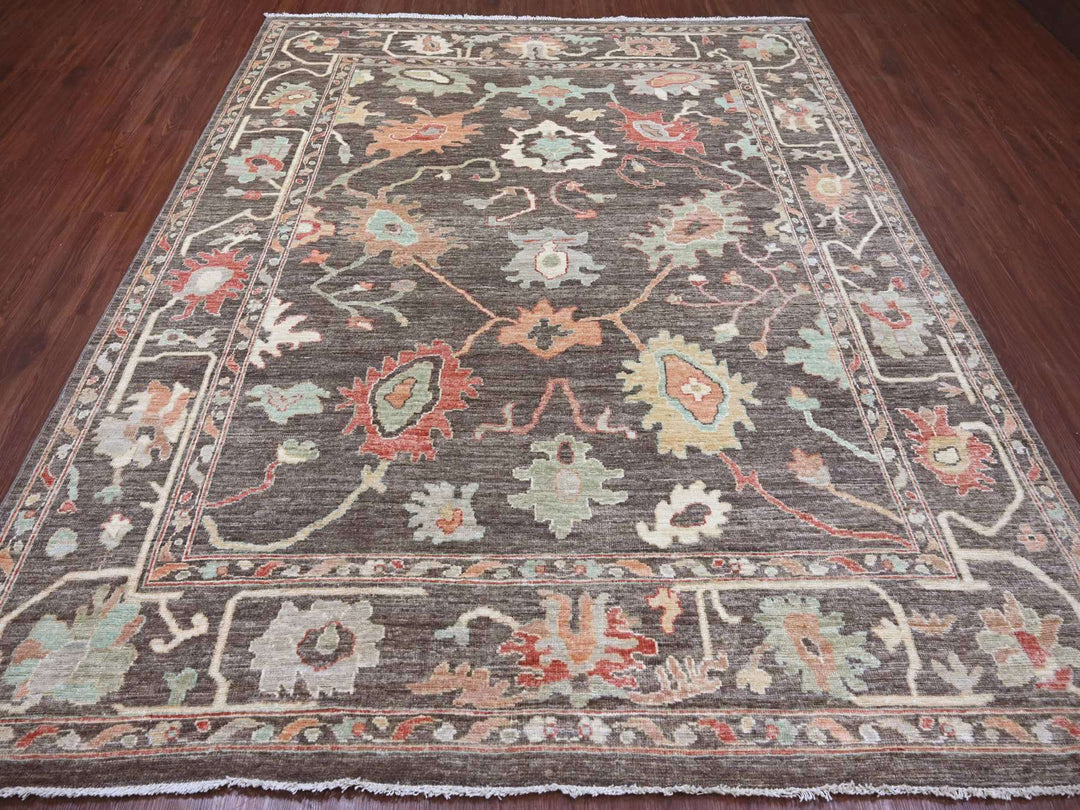 8'0" x 9'6" New Hand Knotted Brown Wool Rectangle Oriental Rug - MOA10222620