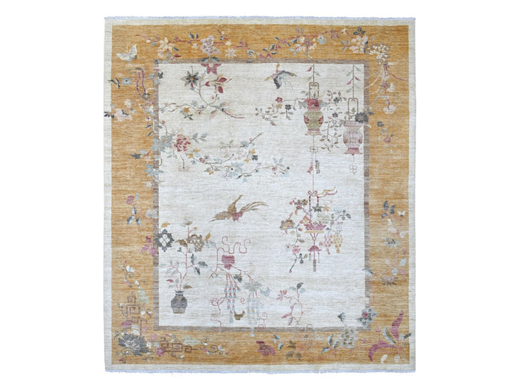 8'2" x 9'3" New Hand Knotted Ivory Wool Rectangle Oriental Rug - MOA10222623