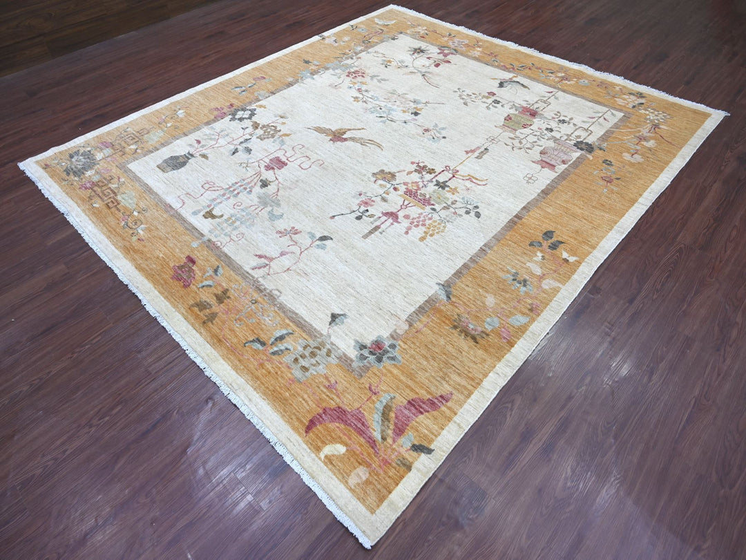8'2" x 9'3" New Hand Knotted Ivory Wool Rectangle Oriental Rug - MOA10222623