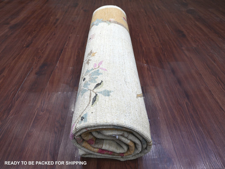 8'2" x 9'3" New Hand Knotted Ivory Wool Rectangle Oriental Rug - MOA10222623