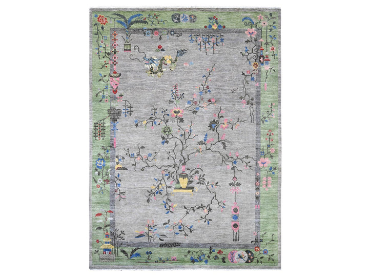 9'0" x 12'4" New Hand Knotted Grey Wool Rectangle Oriental Rug - MOA10222624