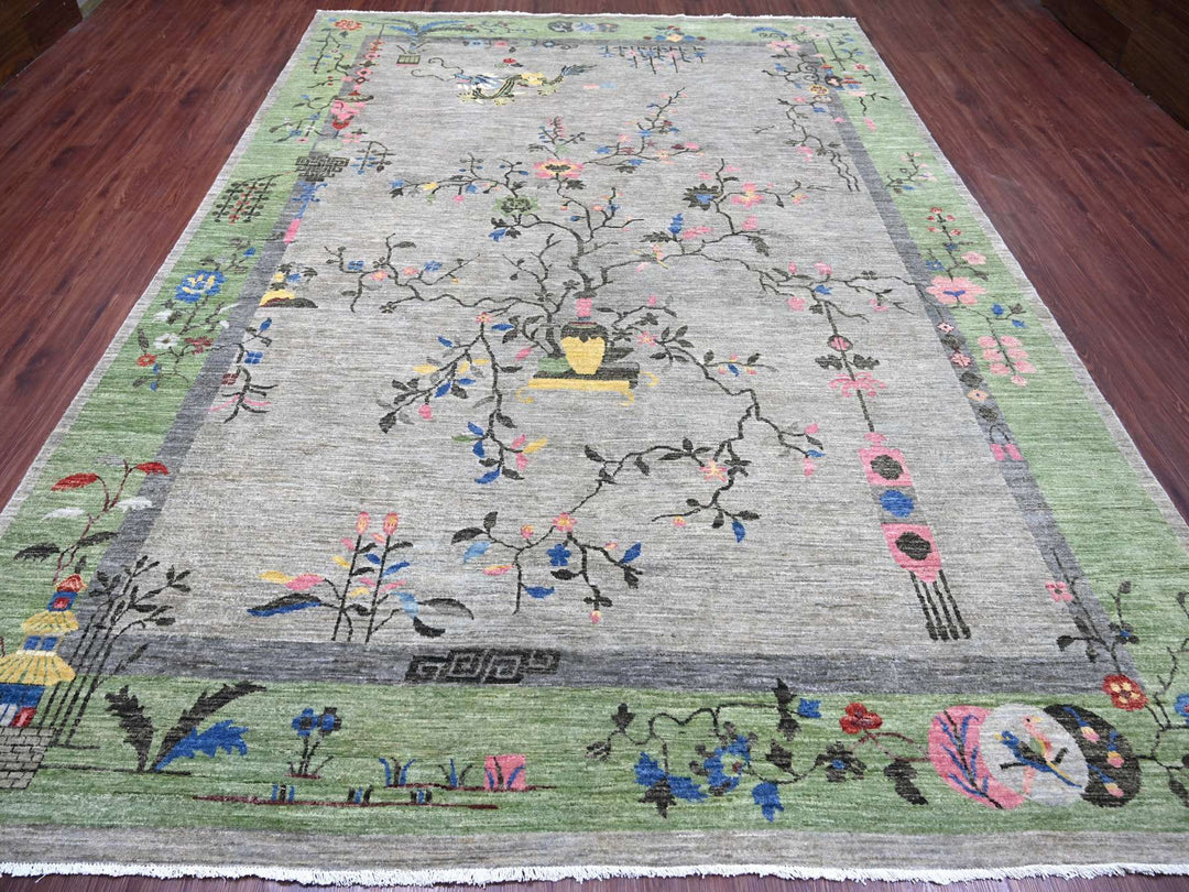 9'0" x 12'4" New Hand Knotted Grey Wool Rectangle Oriental Rug - MOA10222624