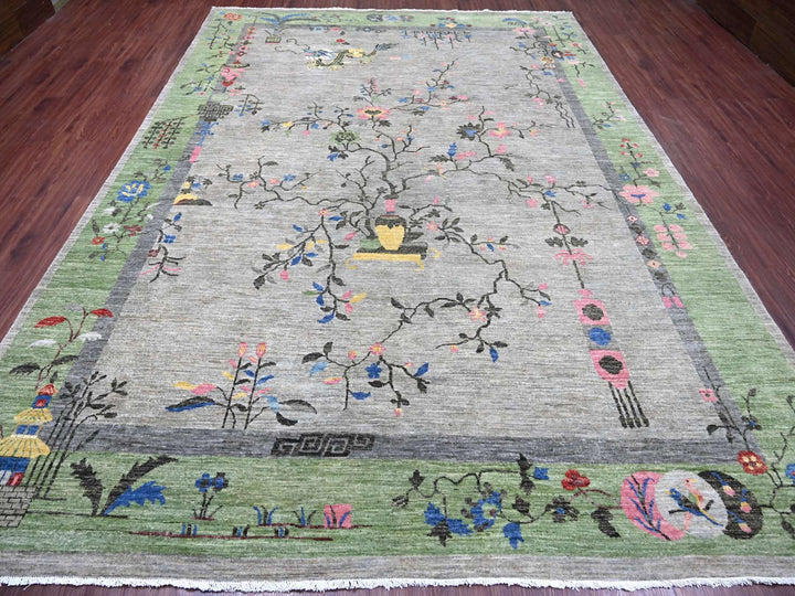 9'0" x 12'4" New Hand Knotted Grey Wool Rectangle Oriental Rug - MOA10222624