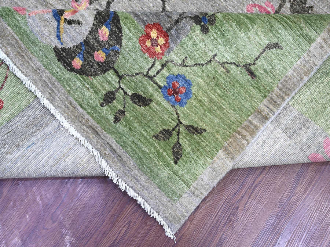 9'0" x 12'4" New Hand Knotted Grey Wool Rectangle Oriental Rug - MOA10222624
