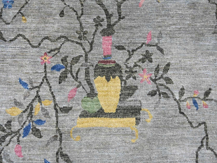 9'0" x 12'4" New Hand Knotted Grey Wool Rectangle Oriental Rug - MOA10222624