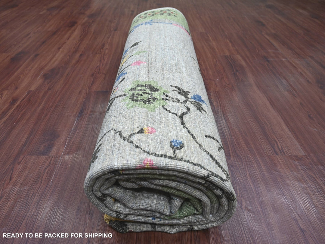 9'0" x 12'4" New Hand Knotted Grey Wool Rectangle Oriental Rug - MOA10222624
