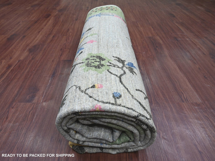 9'0" x 12'4" New Hand Knotted Grey Wool Rectangle Oriental Rug - MOA10222624