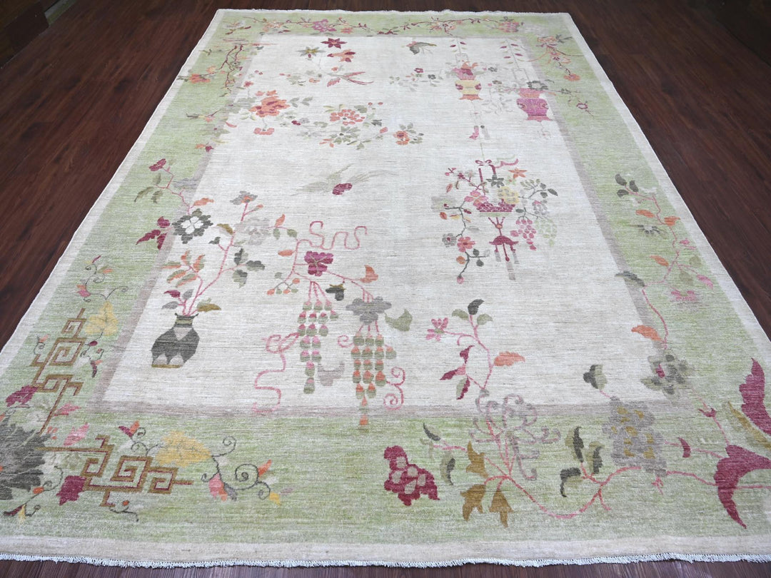 8'10" x 11'11" New Hand Knotted Grey Wool Rectangle Oriental Rug - MOA10222625