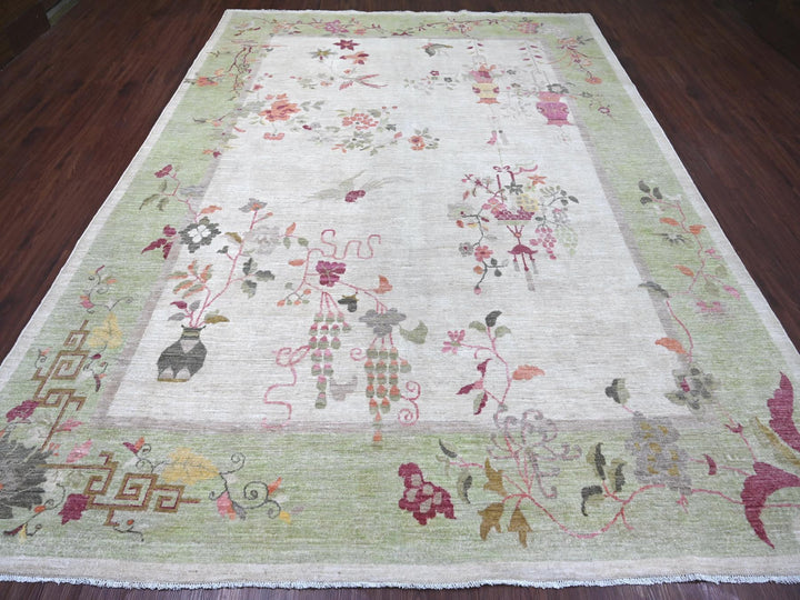 8'10" x 11'11" New Hand Knotted Grey Wool Rectangle Oriental Rug - MOA10222625