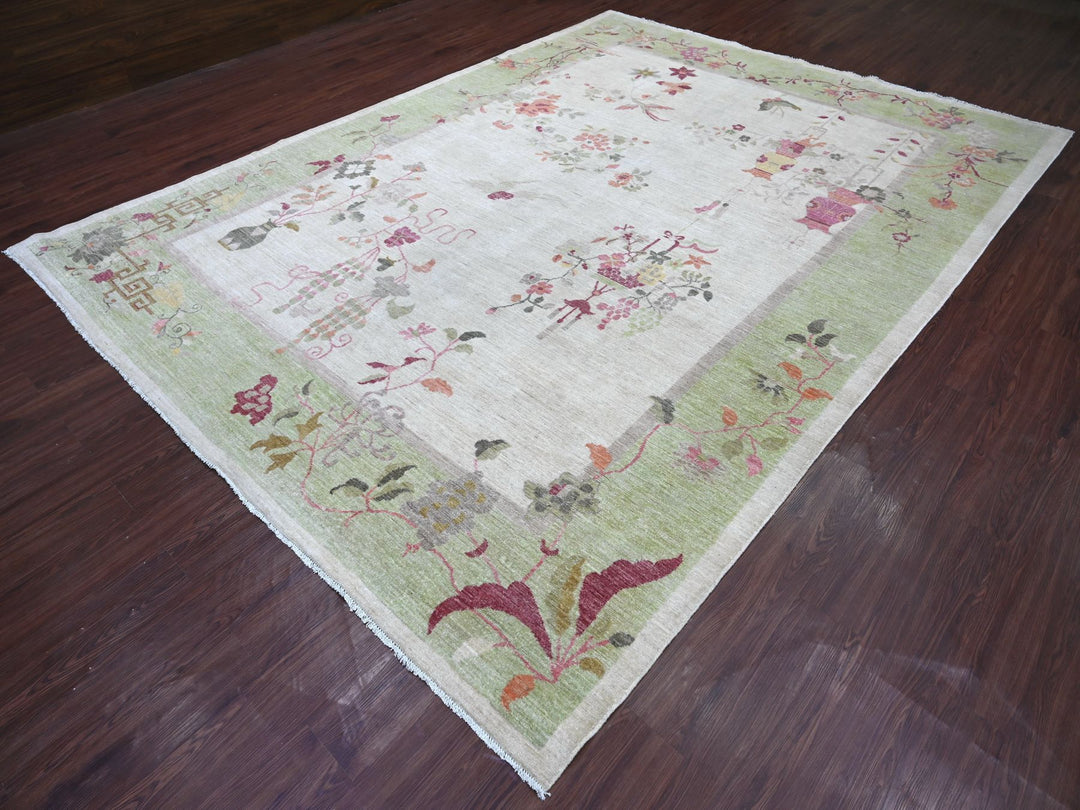 8'10" x 11'11" New Hand Knotted Grey Wool Rectangle Oriental Rug - MOA10222625
