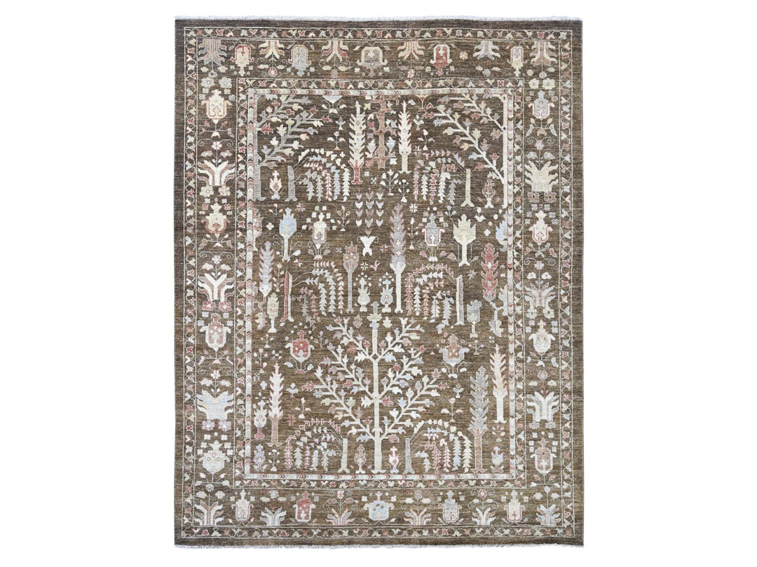 9'2" x 11'8" New Hand Knotted Brown Wool Rectangle Oriental Rug - MOA10222627