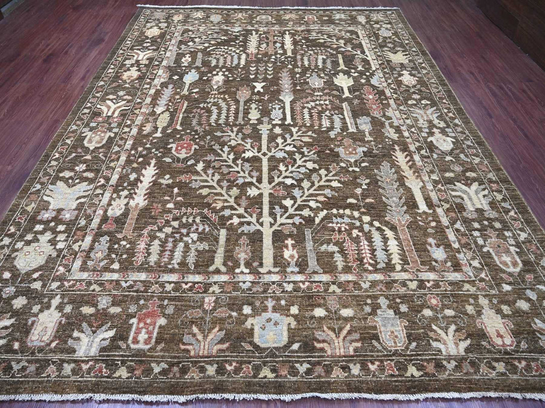9'2" x 11'8" New Hand Knotted Brown Wool Rectangle Oriental Rug - MOA10222627
