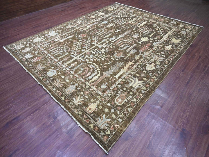 9'2" x 11'8" New Hand Knotted Brown Wool Rectangle Oriental Rug - MOA10222627