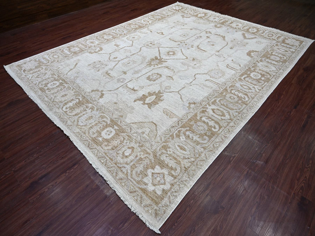 9'2" x 11'11" New Hand Knotted Grey Wool Rectangle Oriental Rug - MOA10222629