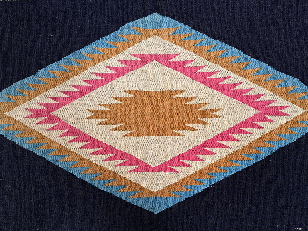 8'4" x 9'7" New Hand Woven Blue Wool Rectangle Oriental Rug - MOA1022262