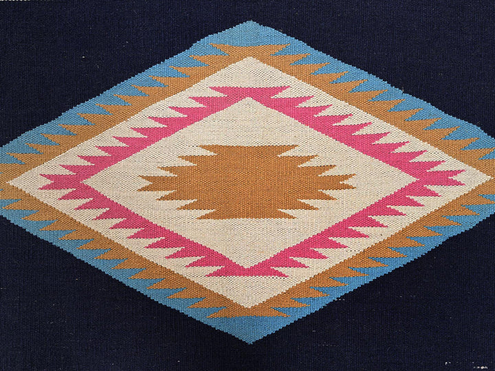 8'4" x 9'7" New Hand Woven Blue Wool Rectangle Oriental Rug - MOA1022262