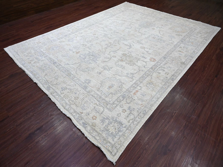 8'10" x 11'9" New Hand Knotted Ivory Wool Rectangle Oriental Rug - MOA10222631