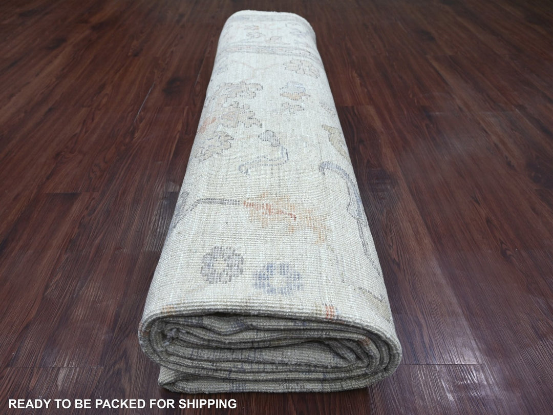 8'10" x 11'9" New Hand Knotted Ivory Wool Rectangle Oriental Rug - MOA10222631