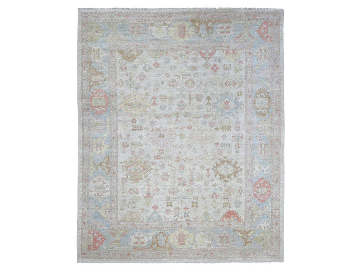 7'11" x 9'10" New Hand Knotted Grey Wool Rectangle Oriental Rug - MOA10222637
