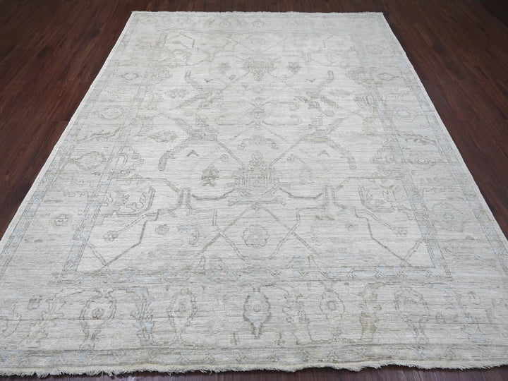 8'1" x 9'9" New Hand Knotted Ivory Wool Rectangle Oriental Rug - MOA10222639
